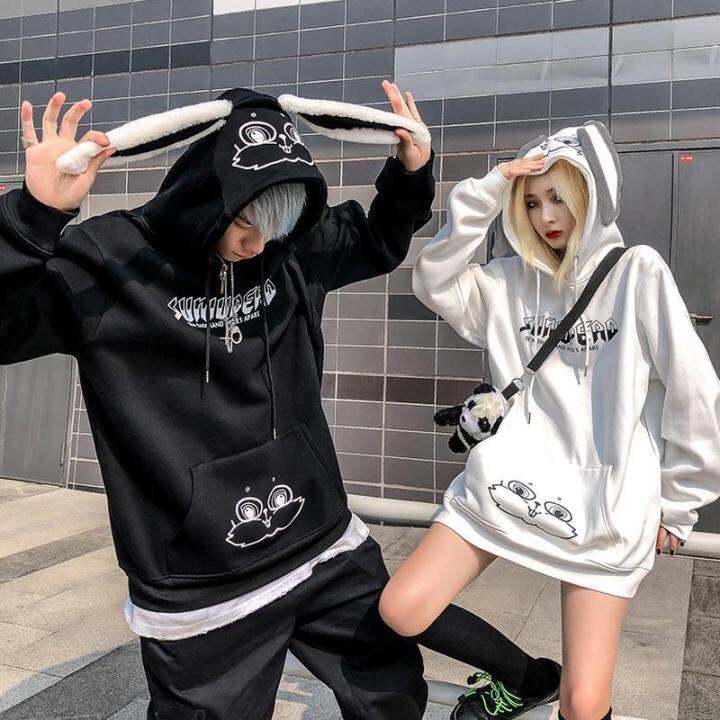 autumn-and-winter-cute-bunny-ears-hoodie-jacket-for-women-plus-velvet-thick-loose-korean-style-couples-wear-hooded-sweater-coat-sweater-loosed-long-sleeved-hooded-sweatshirt