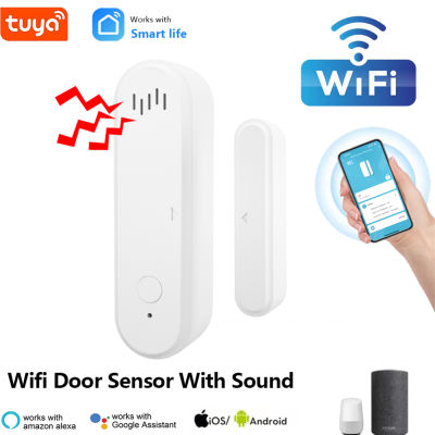 Jiuch Tuya เครื่องตรวจจับเซ็นเซอร์ประตูผ่าน WiFi อัจฉริยะ,เครื่องตรวจจับแบบเปิด/ปิดทำงานได้กับ Alexa Google Home Smart Life APP แจ้งเตือนแบบพุชพร้อมสัญญาณเตือนด้วยเสียงและไฟ