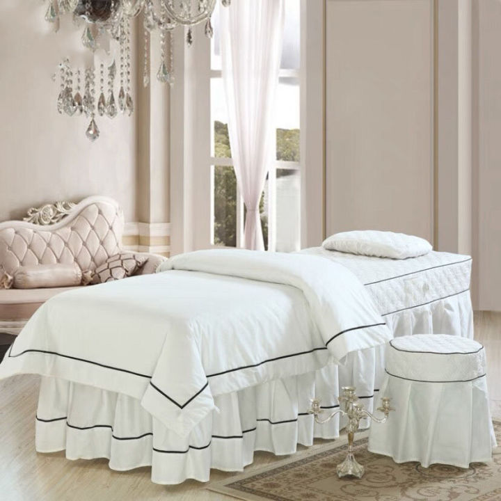 ผ้าปูเตียงสปา-luxury-bedsheet-คลุมเตียงนวดหน้า-ผ้าปูเตียงคลีนิก-ผ้าปูเตียงสัก-สีขาว