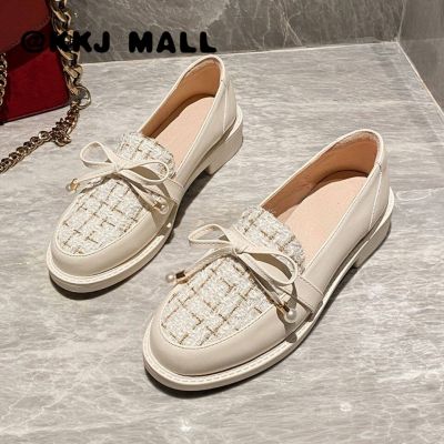 KKJ MALL Small Leather Shoes Womens 2022 Spring New All-match Thick-heeled Thick-soled Casual Shoes Korean Version Fashion Student Flat Shoes Women