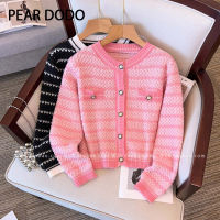 PEAR DODO เสื้อคาร์ดิแกนถักลายแขนยาวสไตล์เกาหลีสำหรับผู้หญิง