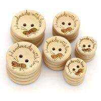 50Pcs Handmade With Love Wood Buttons Natural Color Yarn Pattern Round Sewing Button For Clothes Scrapbooking Gifts Haberdashery