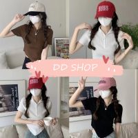 DD SHOPพร้อมส่ง M0708-1 เสื้อไหมพรมคอเต่าแขนสั้น ปรับซิปเป็นคอปกได้เก๋มาก  -C