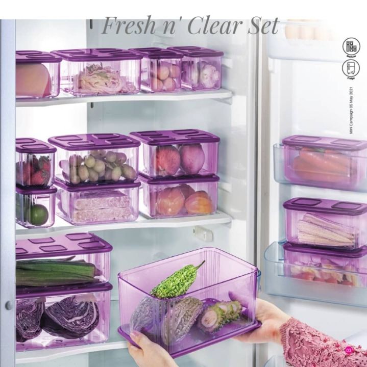 Tupperware Purple Fresh N Clear Clearmate Large 1.6L 2.5L Food Containers  Set