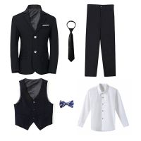 Boys Tuxedos Formal Blue Black Slim Fit Suits Set Child Weddings Birthday Party Performance Dress Big Kids Jacket Pants Bowtie