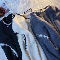 Pullovers เสื้อผ้าแนวสตรีทให้ความอบอุ่นสไตล์ S-3XL คอกลมลายวินเทจผู้ชาย Sweater Jepang ฤดูใบไม้ร่วง