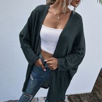 Womens Autumn Long Bat Sleeve Knit Cardigan Jacket Solid Color Long Sleeve Knitted Casual Loose Cardigan