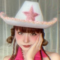 สคริปต์ Cool แฟชั่น Cow Pink Star Drawstring เลื่อม Stetson คาวบอยหมวกสาวหมวก Cowgirl หมวก