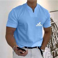 2022 Foreign trade fitness large size sports T-shirt mens elastic cotton pocket short sleeve summer V-neck Polo shirt