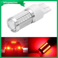 JUICYPEACHNU สัญญาณไฟเลี้ยวไฟตัดหมอกสีแดง33SMD ไฟถอยหลังสำหรับรถยนต์หลอดไฟ LED T20 W21/5W 7443