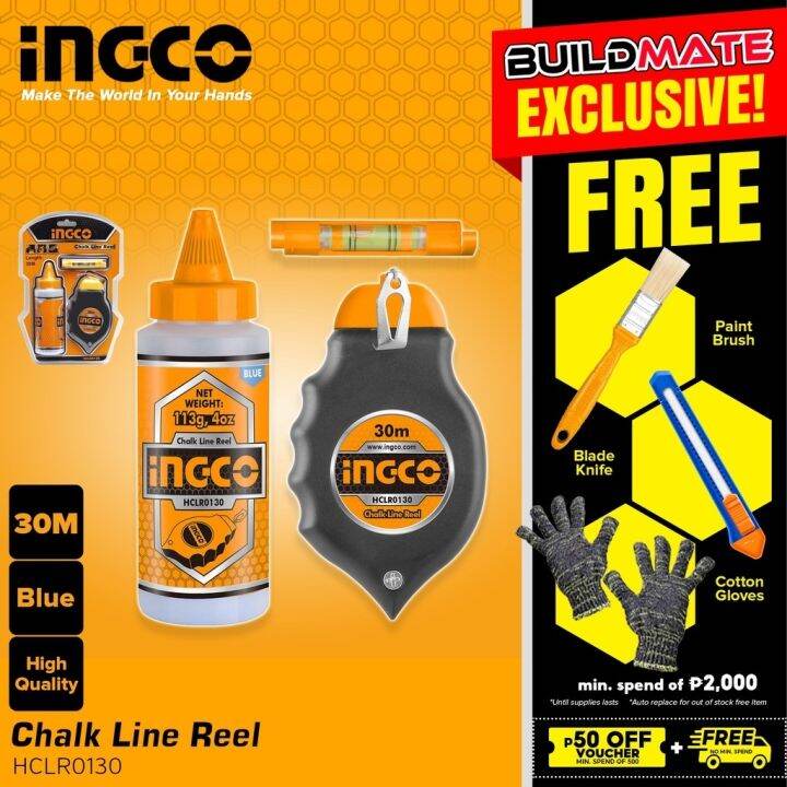 [LEGIT] BUILDMATE Ingco Chalk Line Reel Set Pitik 30M With 113g Self