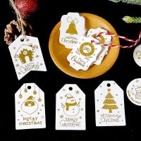 50pcs Bronzing Merry Christmas Tags Xmas Tree Snowman Printed Paper Cards Labels Christmas Tree Hanging Decoration Gift Tags