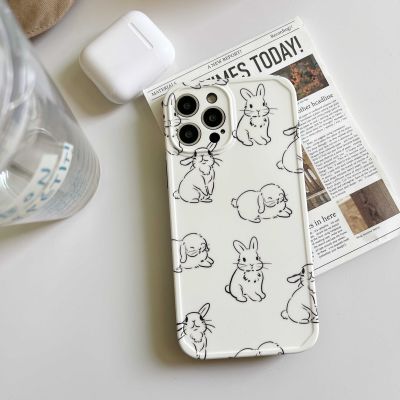 Simple Line Rabbit Funny Phone Case For Iphone 13Pro XR X XS XSMAX 7 8 Plus 11 12 13 14 Pro Max 12mini 11Pro Cover Cute Fundas