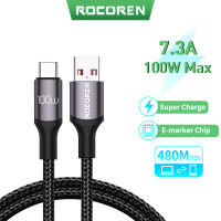 Rocoren USB ชนิด C สายชาร์จเร็ว100วัตต์สายชาร์จสำหรับชาร์จเร็ว Xiaomi F4 Poco F3 Realme Oppo Vivo Samsung Huawei 7A ซูเปอร์ชาร์จ USB C สายสายรับส่งข้อมูล