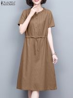 【CW】✣  ZANZEA Korean Fashion Short Sleeve O-Neck Dresses Up Sundress A Robe 2023