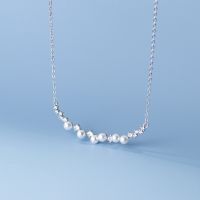 Genuine 925 Sterling Silver Delicate Pearls With Zircon Curved Choker Necklaces Fine Jewelry For Women