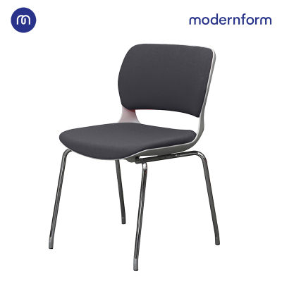 Modernform เก้าอี้เอกนประสงค์ เก้าอี้สัมมนา-ประชุม รุ่น B-One (04) พนักพิงกลาง พลาสติก เฟรมขาว ไม่มีแขน ขาโครเมี่ยม เบาะผ้าสีเทา