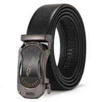 Business Leisure Alloy Automatic Buckle PU Leather Belt for Mens Jeans Fashion High Quality Waist Male Strap Belts Black 2023