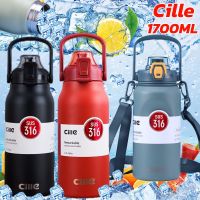 【Junjun】Cille 600/1000/1300/1700ML กระบอกน้ำ เก็บเย็น กระบอกน้ำเก็บความเย็น กระติกน้ำ สแตนเลส 316 มีหูหิ้ว แบบหลอดดูด