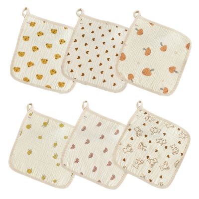 ✈♘ 6PCS Baby Face Cloth Newborn Towel Sweat Wipe Cloth Print Square Handkerchief