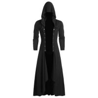 ผู้ชาย Retro Steam Punk Gothic Wind Cloak Coat สีดำสบายๆ Hooded Cardigan ธุรกิจแขนยาวเสื้อสเวตเตอร์ถัก Streetwear