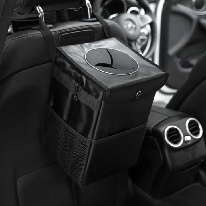 ถังขยะในรถยนต์พร้อมฝาปิด-ถังขยะในรถยนต์แบบพับเก็บได้พร้อมกระเป๋าใส่ขยะในรถยนต์ป้องกันการรั่วความจุมาก7l-สำหรับรถยนต์