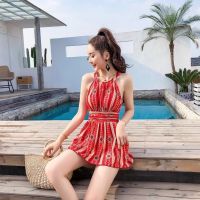 Bathing suit female conservative fission skirt covered belly steel bracket together show thin bubble hot spring students sense of one-piece women