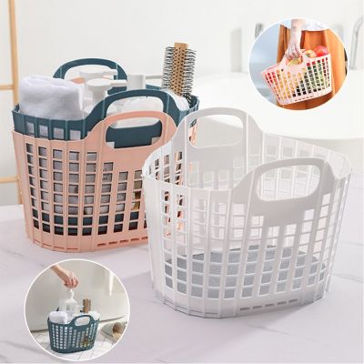 Bathroom Hollow Washing Storage Basket Women Bath Handle Baskets Foldable Mesh Portable Dorm Laundry Basket Clothes Organizer