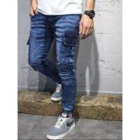 [A Flexible]♞PRIA กางเกงคาร์โก้ขายาวสำหรับผู้ชาย,Celana Jeans Denim วิ่งขายาวระบบดั้งเดิม