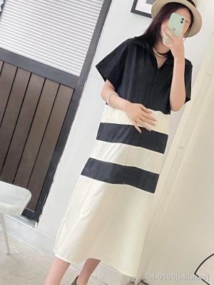 ❉ 2023 Verão estilo coreano maternidade vestido bloco cor grandes listras patchwork mulher grávida a linha solto gravidez roupas