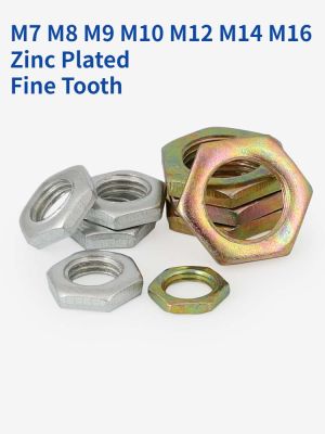 M7 M8 M9 M10 M12 M14 M16 Zinc Plated Fine Tooth Hex Nut Hexagon Fine Thread Thin Nuts Nails  Screws Fasteners