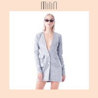 [MILIN] Collarless deep V sequin blazer เสื้อ เบลเซอร์ คอวี ผ้าเลื่อม ทวีต Palazzate Jacket