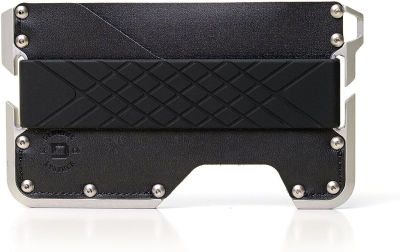 DANGO PRODUCTS Dango D01 Dapper EDC Wallet - Made in USA - Genuine Leather, CNC Alum, RFID Blocking Jet Black/Satin Silver