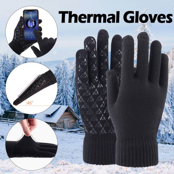 Cyprus Mens Touch Screen Gloves Plush Cold Proof Knitted Warm Glove