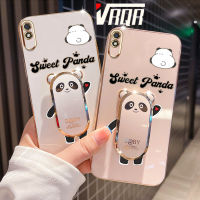 VRQR สำหรับ Xiaomi Redmi 9A 9AT 9i 6DStraight ขอบชุบที่บังน้ำแข็งแพนด้ายืนรูปแบบเคสโทรศัพท์คุณภาพสูงหรูหรานุ่ม