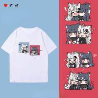 ญี่ปุ่นอะนิเมะ Arknights TShirt ตลก Kawaii เท็กซัสและ Lappland พิมพ์เสื้อยืดเกาหลีสไตล์คู่เสื้อผ้า Casual Tees