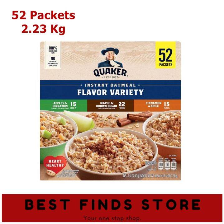 Quaker Instant Oatmeal Variety Pack 52 Ct. Apple & Cinnamon, Maple