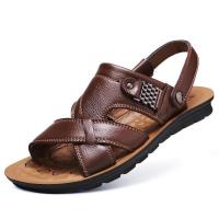 Genuine Leather Mens Sandals Open Toe Slip On Fashion Casual Shoes Men Men Slippers Roman Summer Beach Sandals Plus Size 38-48 House Slippers