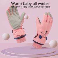 Kids Winter Waterproof Snow Gloves Solid Color Cartoon Ears Thermal Insulated Windproof Sport Snowboard Ski Warm Mittens