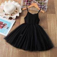 Girls Summer Solid Tulle Vest Dress Toddler Kids First Anniversary Prom Gown Children Sling Frock Baby New Year Party Clothes