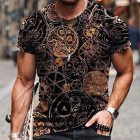 ผู้ชายวินเทจนาฬิกา3D แฟชั่นเสื้อยืดขนาดใหญ่เสื้อยืดลำลองสไตล์ยุโรปและอเมริกาเสื้อยืดท็อปส์สำหรับผู้ชาย