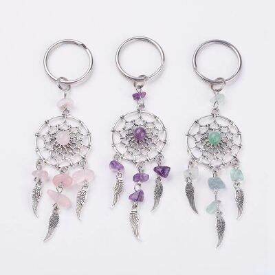 Bohemian Dreamcatcher Alloy Keychain Matural Stone Wing Tassel Keyring For Men Women Bag Pendant Charms Party Gifts Accessories