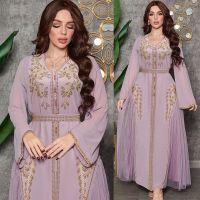 Gaun Wanita Elegan มุสลิม Berlian Abaya Mewah Gaun Kaftan Dubai Gaya Morpesta Malam Eid Mubarak Jalabiya Vestidos