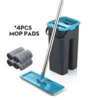 Flat Squeeze Mop Bucket System with Hand Free Wash Microfiber Mop Pads Stainless Steel Pole Usage Hardwood Floor Cleaning Tools