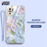 VRQR เคสโทรศัพท์สำหรับ Xiaomi Redmi Note 10 4G Note 10S Redmi Note 10 Pro Max สไตล์ภาพวาดภาพสีน้ำมันดอกไม้กรอบเคสนิ่มเคลือบอิเล็คโทรเพลทแบนพร้อมฟรีสายคล้อง