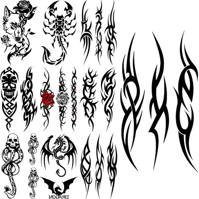 【YF】 Black Thorns Totem Temporary Tattoos For Adults Women Scorpion Wolf Snake Dragon Flower Fake Tattoo Sticker Arm Neck Tatoos 3D