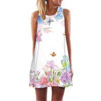 【Ladies shop】 MiniPrinted ผู้หญิง DressBeach Boho แขนสั้นผู้หญิง39; SWomensLong