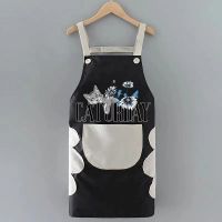 【HOT】 Woman 39;s Apron Cartoon Cat Letter Printing Kitchen Apron Side Wipe Hand Waterproof Oxford Cloth Bib With Pocket Household Apron