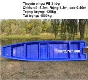 Giá 16.900.000đ Thuyền nhựa 2 lớp siêu bền, chất liệu nhựa PE, Dài 5m2,
