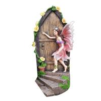 Fairy Knocking On The Door Statue Creative Cute Miniature Door Resin Statue Decor Resin Statue for Yard Art Sculpture Lawn Porch Flowerbed Decoration sweet
